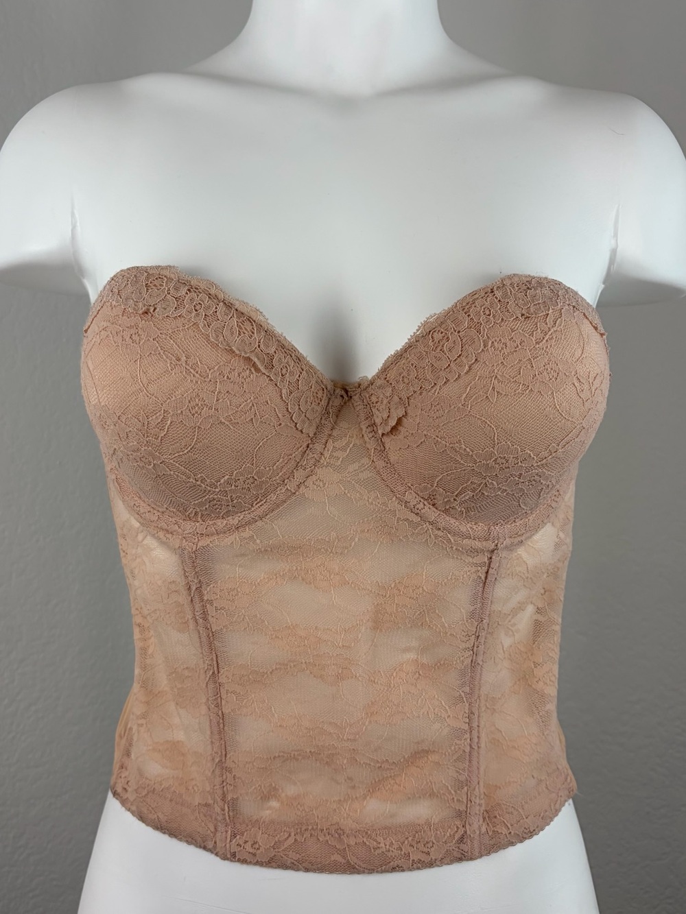 Youmita Beige Lace Longline Bustier Bra Top